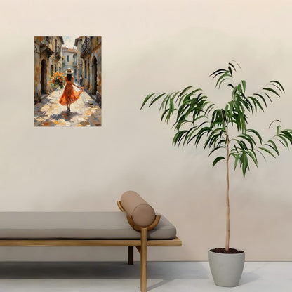Sunny Alley Paint by Numbers Kit for Adults - DIY Woman in Orange Dress with Flowers Painting on Canvas 16x20 Inches, Acrylic Paint Set, Suitable for Beginners, Art for Decoration or Gifts, Unframed
