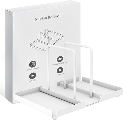 Napkin Holder for Table, Metal Napkin Holder with Salt and Pepper Shakers Caddy, Standing Paper Napkin Storage for Kitchen Dining Table Decor, White