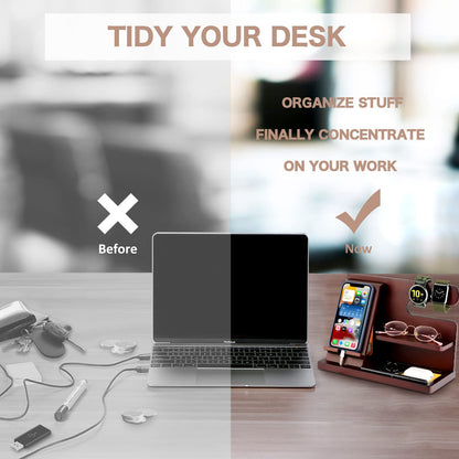 OUTXE Wood Phone Docking Station, Men Gifts Nightstand Organizer for Phone, Keys, Wallet, Glasses, Gifts for Dad's Birthday, Christmas, Father's Day, Anniversary