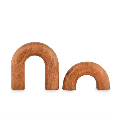 Kaizen Casa Statues Acacia Wood Decorative Objects,Neutral Home Decor for Shelves, for Living Room Bedroom, Modern Table Top Bookshelf Décor (5"x 5" x 1.5") (5"x 3.5" x 1.5")