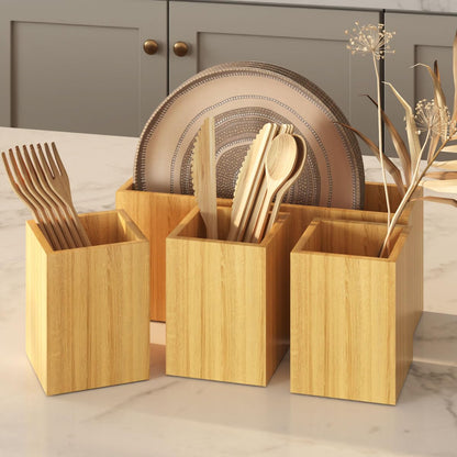 BTWDAEX Silverware Caddy Wood Utensil Organizer Holder For Spoons Forks Plates Napkins Silverware Utensil Caddy Cutlery Flatware Box for Paper Plate Dispenser
