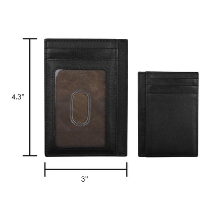 ili New York Genuine Leather Slim RFID Card Holder for Men - 7 Slots, Clear ID Window with Thumb Slide, Compact 4.5" x 3", Minimalist Credit Card Holder for Front or Back Pocket - Black