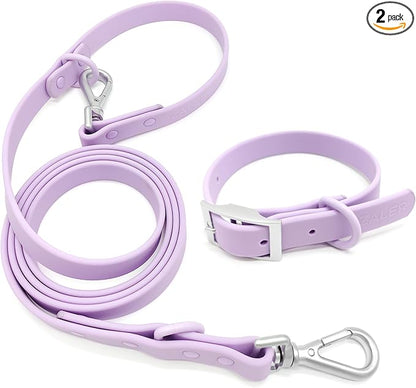ZALER Dog Collar and Leash Set, Waterproof Adjustable Odor Proof Pet Collars Leashes Easy to Clean, 6FT Dog Leash with 2 Hooks for Large, Medium Small Dogs (M, Purple)