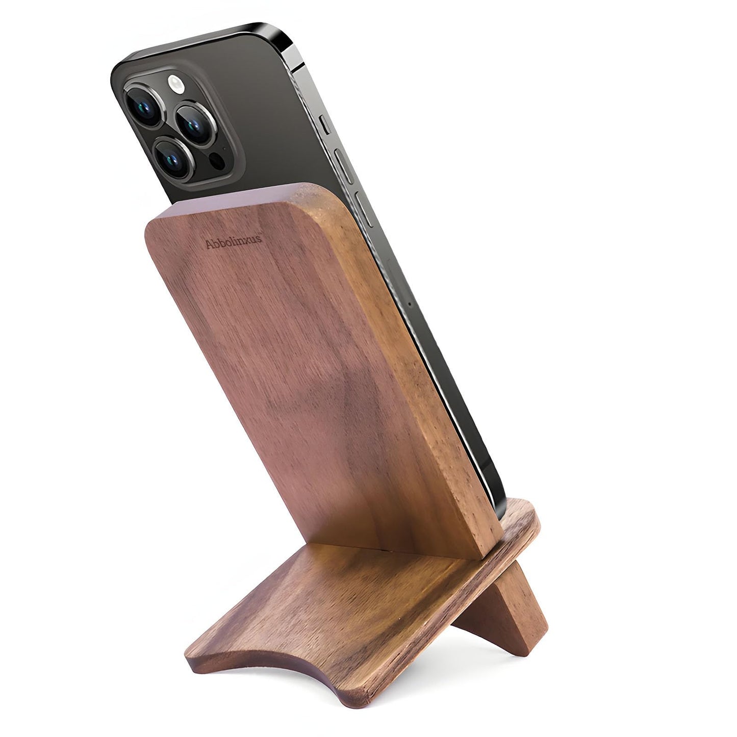 Abbolinxus Solid Wood Phone Stand, Desktop Wooden Phone Stand, Simple Phone Holder, Compatible with All Phones (Walnut Wood)
