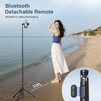 SEAJIC 66" Automatic Phone Tripod Stand with Remote, Cell Phone Tripod for iPhone Video Recording & Live Streaming, Adjustable Selfie Stick Tripod for Content Creators, Vloggers (Black)