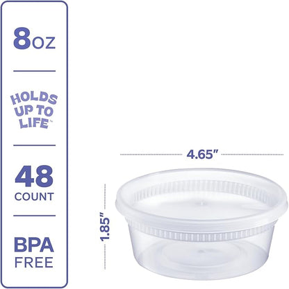 GUSTO [48 Sets - 8 oz. Plastic Deli Disposable Food Storage Containers - Slime