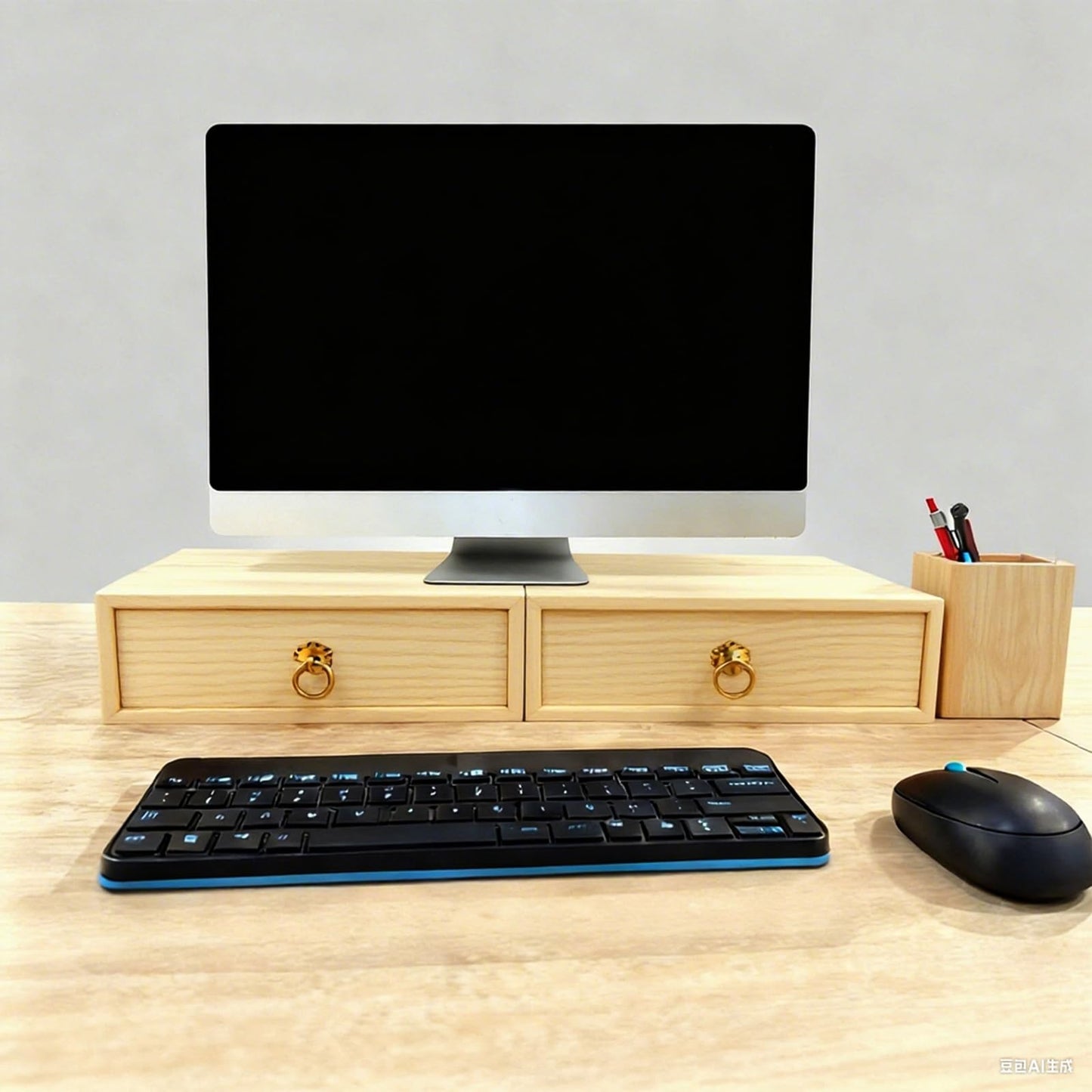 LONG TAO Natural Wooden Storage Box Desk Drawer Single Wood Cabinet Organizer Drawer Tabletop Storage Organization Box with Metal Handle for Desk Home Office Counter Craft Decor (1 Drawer)