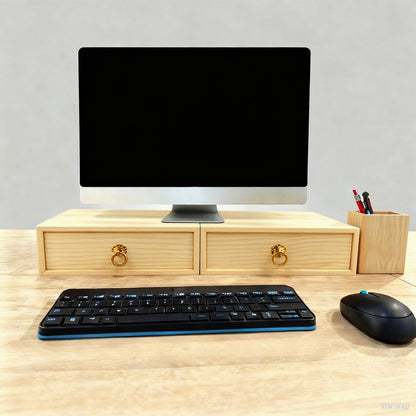 LONG TAO Natural Wooden Storage Box Desk Drawer Single Wood Cabinet Organizer Drawer Tabletop Storage Organization Box with Metal Handle for Desk Home Office Counter Craft Decor (1 Drawer)