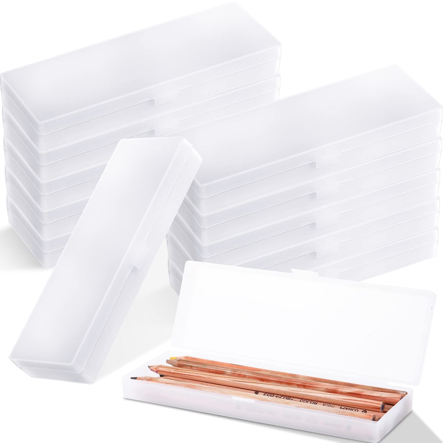 Crtiin 50 Pcs Pencil Boxes Bulk Plastic Clear Pencil Case Box for School Bulk Storage with Hinged Lid for Students School Office Supplies Organization(7.17 x 2.36 x 0.94 Inch)