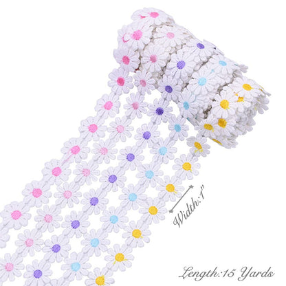 15 Yards 1inch Daisy Lace Trim Flower Applique Lace Ribbon for Gift Wrapping DIY Sewing Craft Wedding Dress Hair Accessories Jewelry Making Dreamcatchers Tassel Embellishment Decorations(Red)