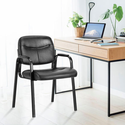 UOCFYK Reception Chairs, Leather Conference Room with Padded Arms and No Wheels for Professional Office Meeting Spaces and Guest Seating，Black-2 Pack