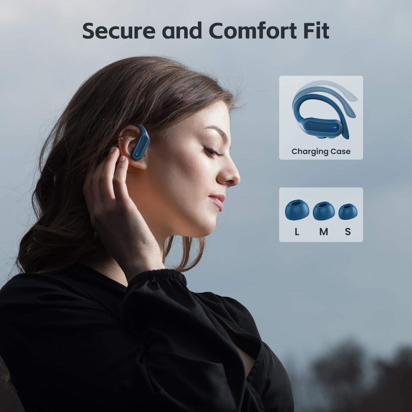 Wireless Earbuds, Bluetooth 5.4 Headphones, True Wireless Stereo Sound Earphones with Noise Cancelling Mic, Fast Charging, IPX7 Waterproof, Comfort Fit Ear Buds for Sports/Workouts/Travel (Blue)