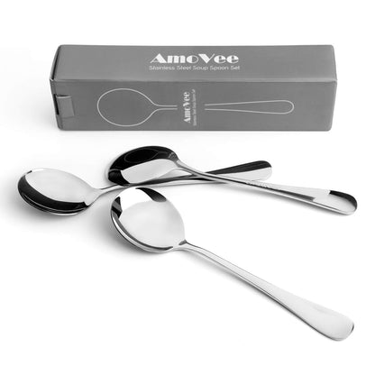 Soup Spoons, Wholesale Spoons Silverware, Round Stainless Steel Spoon Set of 8