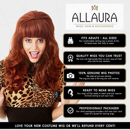 ALLAURA Compatible with Peggy Bundy Costume – Auburn Red Bouffant Wig for Women – 80s Beehive Housewife Hairpiece for Halloween, Retro TV Cosplay, Funny Party Looks, Peg Bundy Wig Fits All Head Sizes