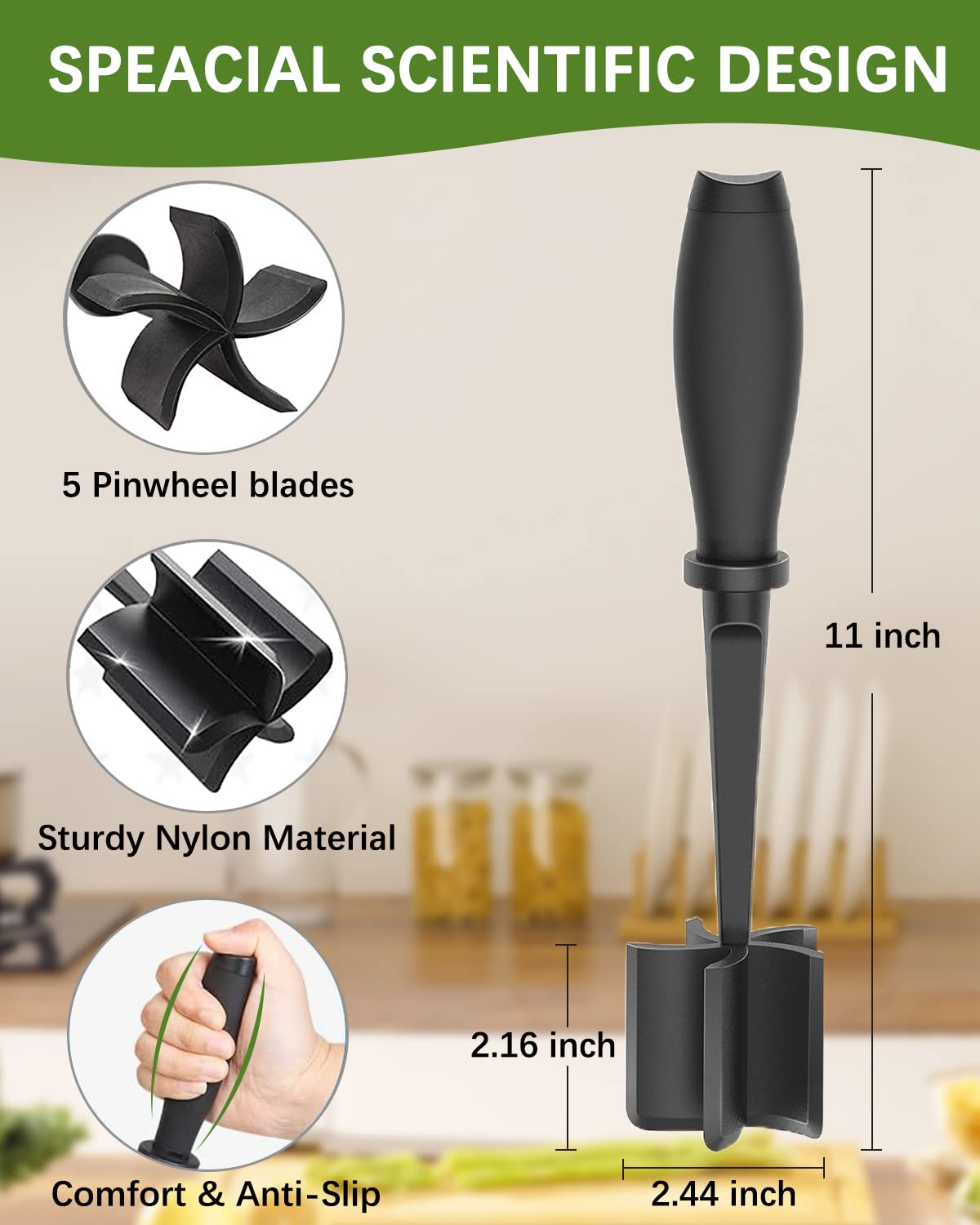 Upgrade Meat Chopper, Heat Resistant Meat Masher for Hamburger, Ground Beef Smasher, Nylon Hamburger Grinder Utensil for Ground Beef, Non Stick Mix Ground Chopper, Mix and Chop Potato Masher Tool