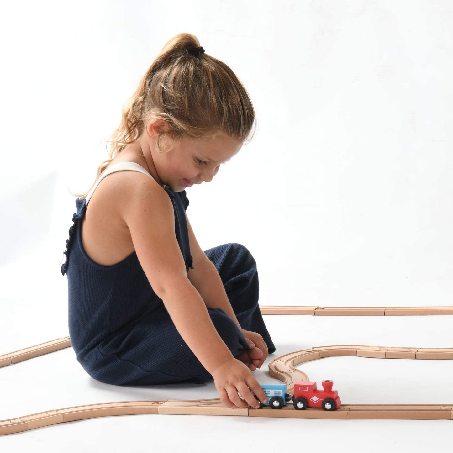 Wooden Train Tracks - 52 PCS Wooden Train Set + 2 Bonus Toy Trains - Train Sets For Kids - Car Train Toys Is Compatible With Thomas Wooden Railway Systems and All Major Brands - Original - By Play22