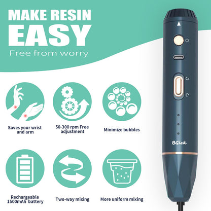 Upgraded Resin Mixer, Handheld Rechargeable Mixer with Minimizing Bubbles,Epoxy Resin Mixer for Resin, Silicone Mixing, Resin Molds, DIY Crafts (Included 4 pcs Paddles) (Blue)