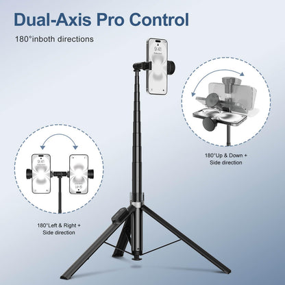 SEAJIC 66" Automatic Phone Tripod Stand with Remote, Cell Phone Tripod for iPhone Video Recording & Live Streaming, Adjustable Selfie Stick Tripod for Content Creators, Vloggers (Black)