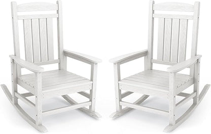 KINGYES Oversized Patio Rocking Chair Set of 2, High Density Polyethylene Outdoor Rocking Chairs with 330lbs Support for Adults, White