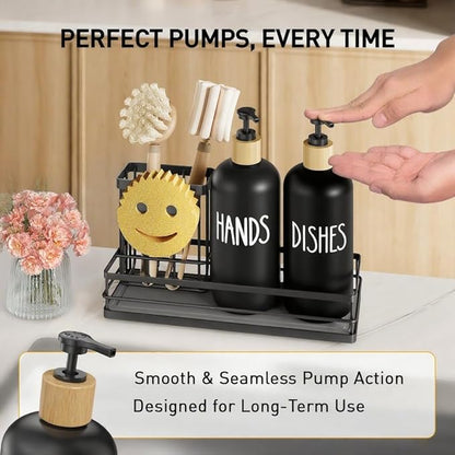Moforoco Kitchen Dish Soap Dispenser Set, 16OZ Glass Bottle, Hand and Dish Soap