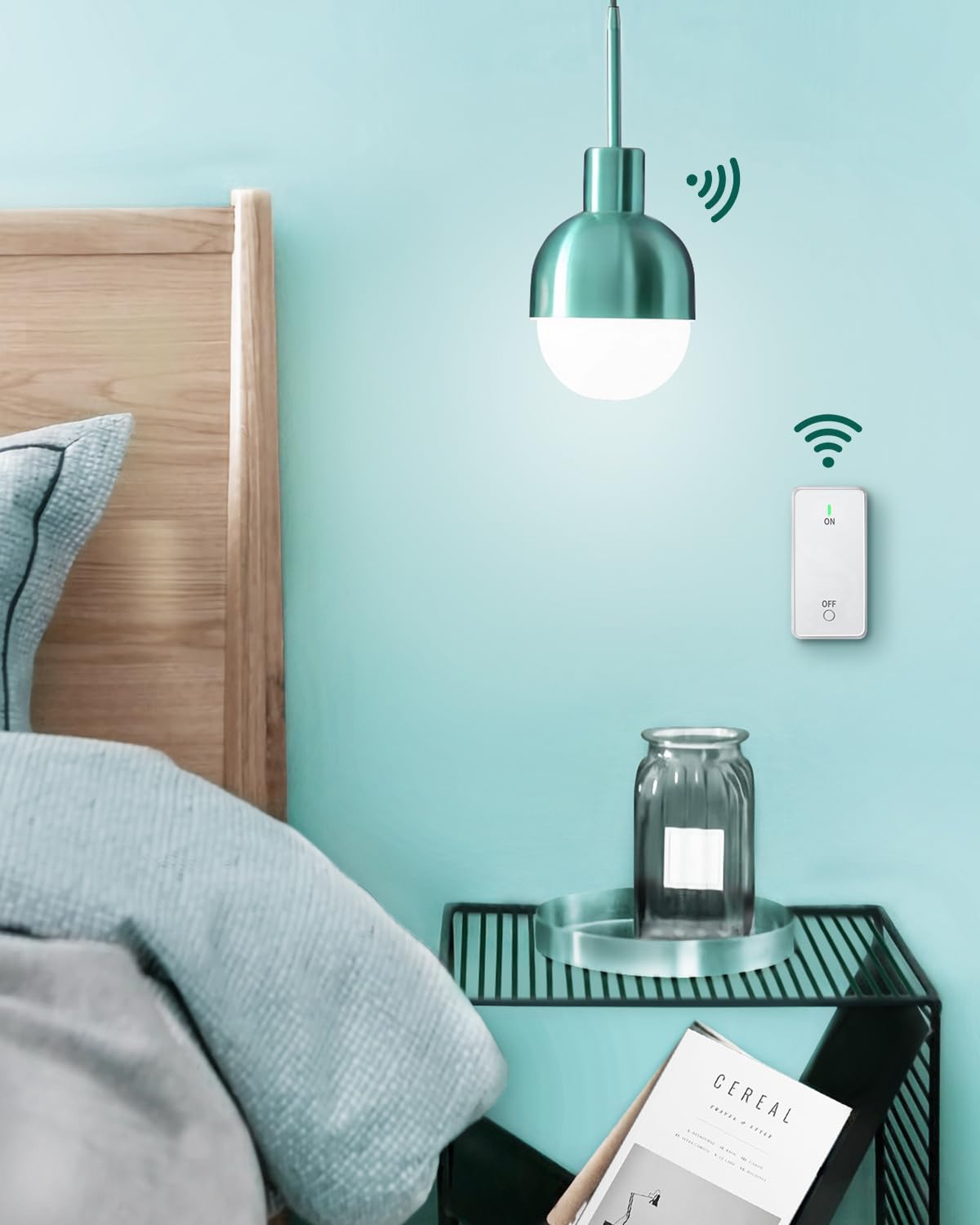 Remote Control Outlet, Buckle Design Removable Wireless Wall Mounted Light Switch, 300 ft 15A 1500W, No Wiring Electrical Remote Outlet for Appliance