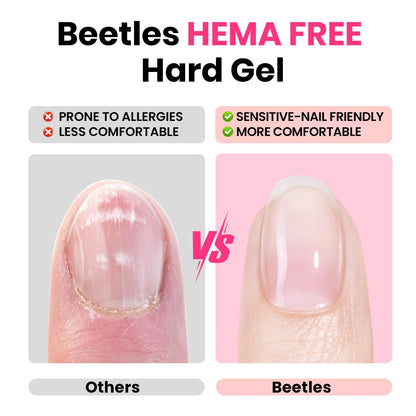 Beetles Hema Free Hard Gel for Nails,2.12 oz 9 in 1 Hard Gel for Nail Extension & Strengthening Broken Nail Repair with Flat Brush 100 Pcs Nail Forms UV LED Lamp Cured Salon Nail Technicians Women