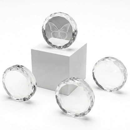 Cloudray Round Crystal Blank Blocks for 2D & 3D Lazer Engraving Machines, Glass Blocks Set of 4, Crystal Stand, Clear Crystal Ornaments for 3D Crystal Photo & Custom Gifts, 4 Packs