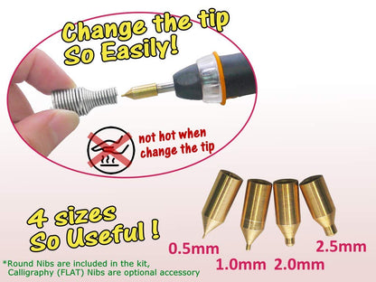 KINGTOOL Hot Foil Embossing Stamping Pen with 6 Rolls Hot Foil Papers, USB Powered (with 4 Nibs) (Yellow)
