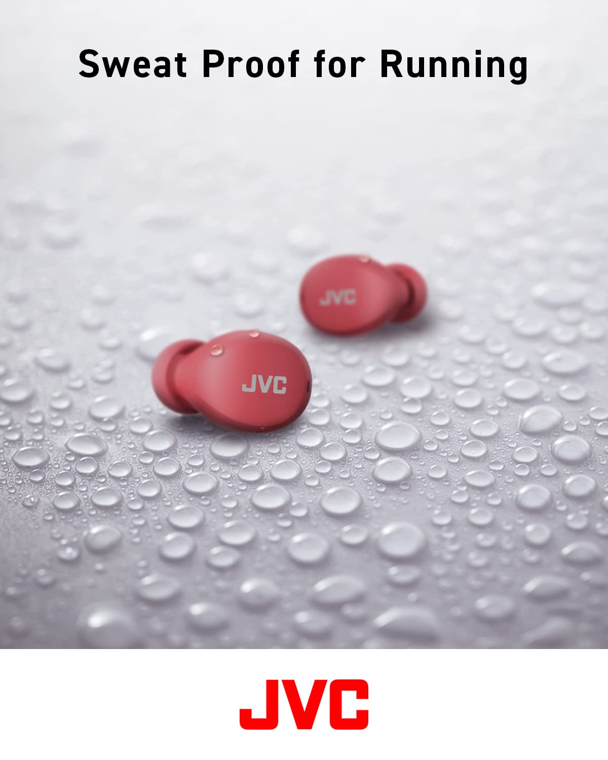 JVC Compact and Lightweight Gumy Mini True Wireless Earbuds Headphones, Long Battery Life (up to 23 Hours), Sound with Neodymium Magnet Driver, Water Resistance (IPX4) - HAA6TR (Red)
