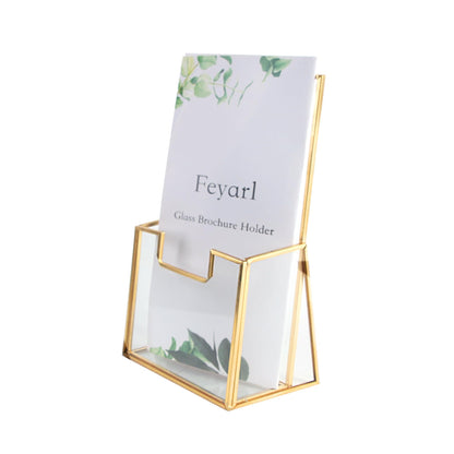 Feyarl Gold Glass Brochure Holders for 4x9 Pamphlets Holder Flyer Trifold Holder Display Stand for Office Brochures Booklets Menu Literatures Journals