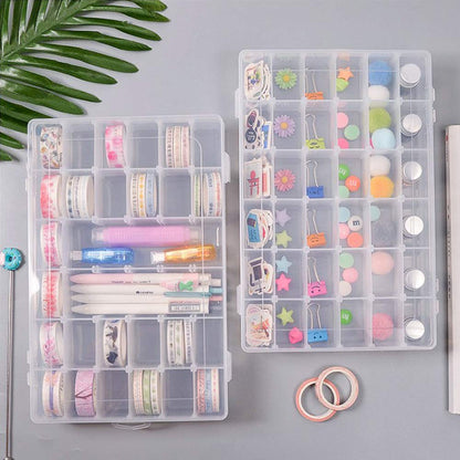 2 Pack Clear Bead Organizer Tackle Box with Adjustable Dividers for Jewelry Art Craft Containers 36 Grids Compartment with 5 Sheets Label Stickers