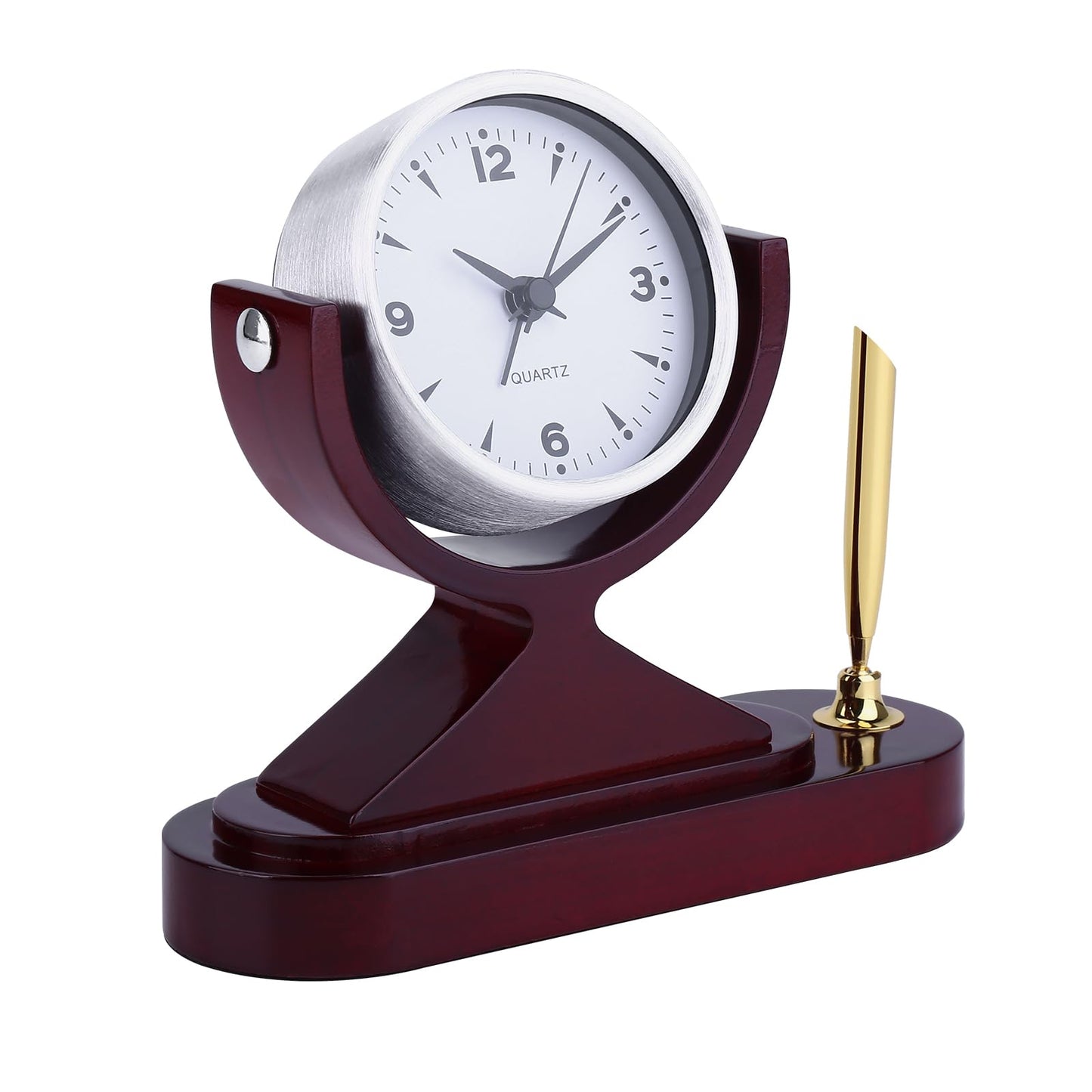 CIGERA Wooden Desk Alarm Clock Battery Operated, Silent Non-Ticking, Adjustable Angle & Pencil Holder | Office, Shelf, Table Decor | Gift for Students, Teachers, Professionals (Home, Desk, Work)