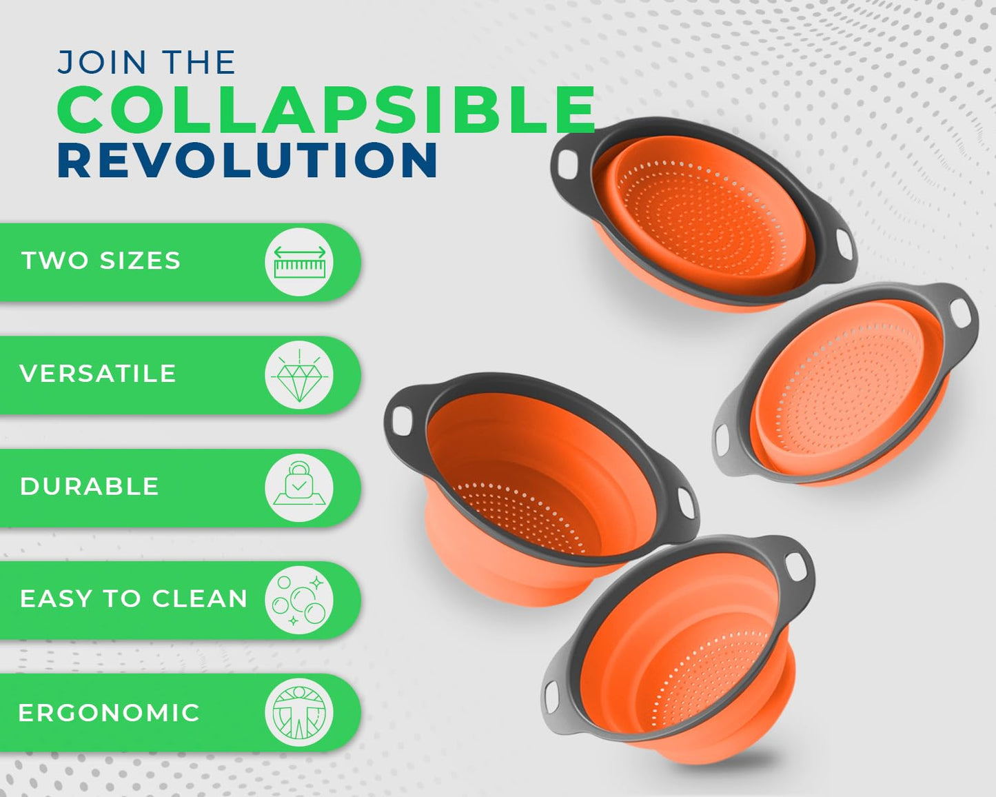 Ultimate Kitchen Strainers Set of 2 - Collapsible Silicone Colanders For Easy Storage by Comfify - Use with Pasta & Veggies or as a Fruit or Berry Bowl with Strainer - Irreplaceable for Campers - Blue