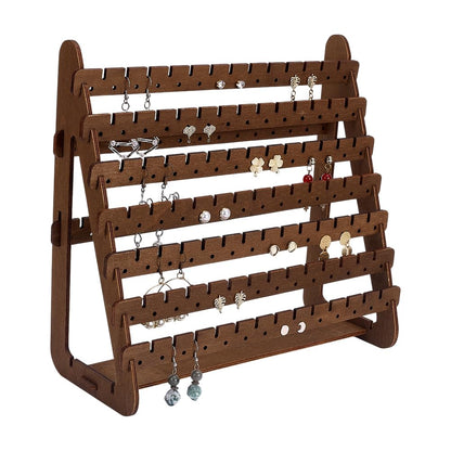 CRAFTYMELODY 7-Tier Wood Earring Stand Organizer Dangle Earring Jewelry Organizer Holder Stud Earrings Tower Detachable Wood Tiered Jewelry Card Display Tree Wooden Tray for Women Coconut Brown