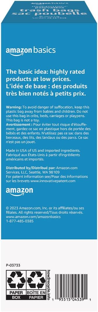 Amazon Basics Multipurpose Drawstring Trash Bags, 30 Gallon, Tear Resistant