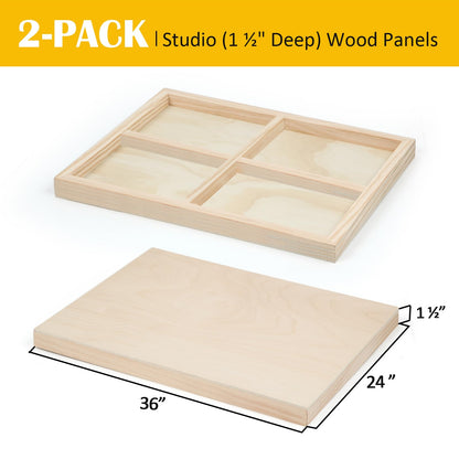Falling in Art 2 Pack Unfinished Wooden Canvas Panels, 24x36 Gallery Birch Wood Panels Kit, 1 1/2" Deep Art Cradle Boards for Acrylic Painting, Pouring and Burning
