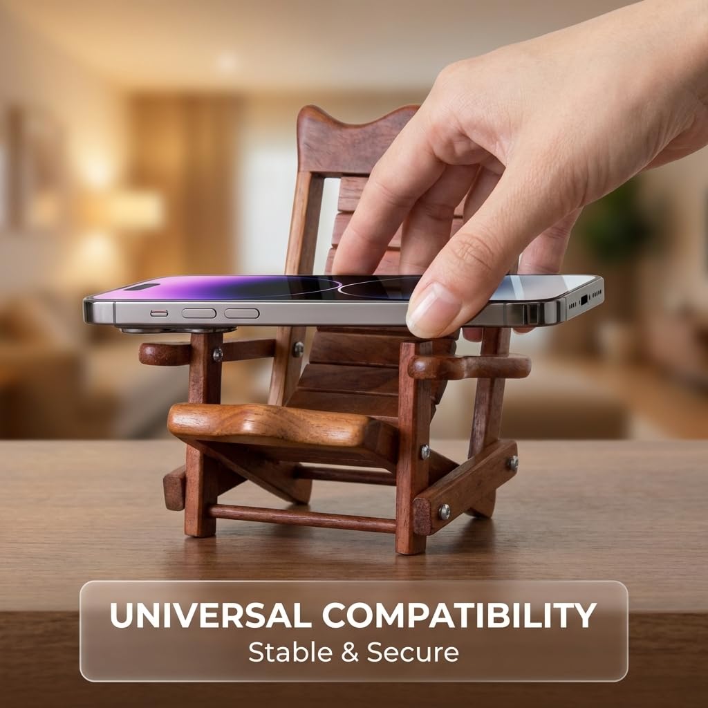 NIYOEHH Miniature Wooden Chair Phone Stand, Foldable Desktop Holder, Creative Universal Cell Phone Support, Wood Material