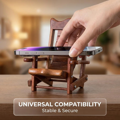 NIYOEHH Miniature Wooden Chair Phone Stand, Foldable Desktop Holder, Creative Universal Cell Phone Support, Wood Material