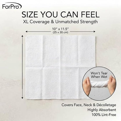 ForPro Disposable Face Towels for Sensitive Skin, XL Dry Wipes Makeup Remover, Ultra Soft Lint-Free Viscose Face Cloths, Chemical-Free Biodegradable Facial Towelettes, Vegan & Cruelty-Free, 50-Count