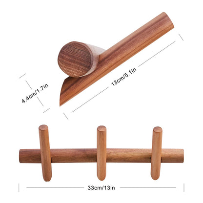 YOYAI Wood Coat Hooks Wall Mounted Hat Rack Tower Hanger Wall Hooks Decorative Hanger with Pegs Entryway Bedroom Bathroom（Black Walnut，3 Hooks）