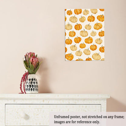 Pumpkin Pattern Wall Art – Modern Fall Illustration Print with Beige and Orange Gourds, Seasonal Autumn Canvas for Farmhouse Dining Room or Entryway 12x16in Unframed