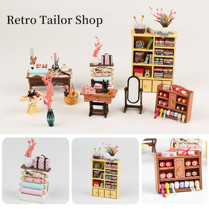 DIY Miniature Dollhouse Kit, Mini House Making Kit with Furnitures and Light, Tiny House Kit to Build for Adults, Hobby Craft Gift for Mothers Day, Tailor's Shop