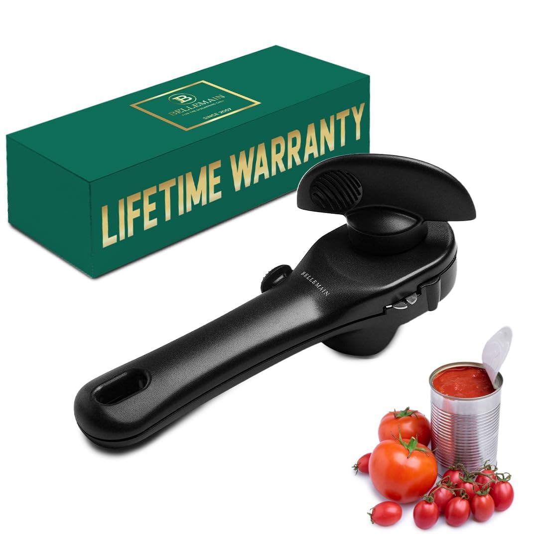 Bellemain Stainless Steel Can Opener – Manual Can Opener For seniors - Ergonomic Smooth edge Can Opener Hand Held Heavy Duty – Easy to use can opener safe cut