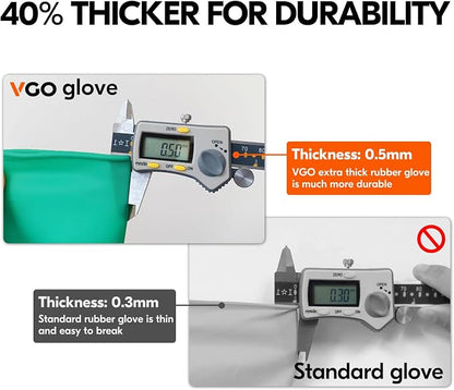Vgo... 1-Pair Reusable Household Gloves, Rubber Dishwashing gloves, Extra Thickness, Long Sleeves, Kitchen Cleaning, Working, Painting, Gardening, Pet Care (Size M, Green, HH4601)