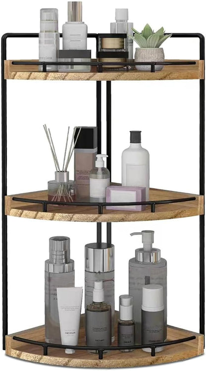 Dorhors 3-Tier Corner Bathroom Organizer Countertop for Storage,Vanity Tray,Wood Counter Organizer for Kitchen,Bathroom,Dresser (Rustic Brown)