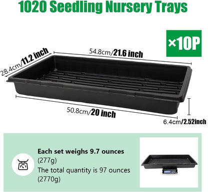 RooTrimmer 10 Pack 1020 Trays and 60 Pack Reusable 12-Cell Seed Starter Tray for Seedlings, Plant Germination