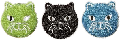 Kikkerland Reusable Cat Scrub Sponge – Cleaning Supplies for Kitchen, Home Essentials – Fun Gifts for Kids & Adults – Set of 3