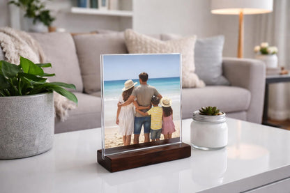GALIIV Acrylic display stands. For 11 x 8.5 brochures with 2 card holders and wooden base, ideal for displaying restaurant menus, office brochures, and business cards.