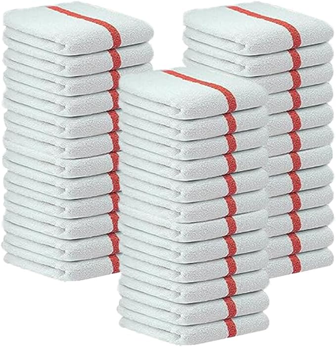 Bar Mop Red Stripe 6 lbs 16x19 Pack of 36, 100% Cotton Double Stitched Route