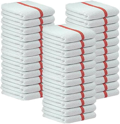 Bar Mop Red Stripe 6 lbs 16x19 Pack of 36, 100% Cotton Double Stitched Route